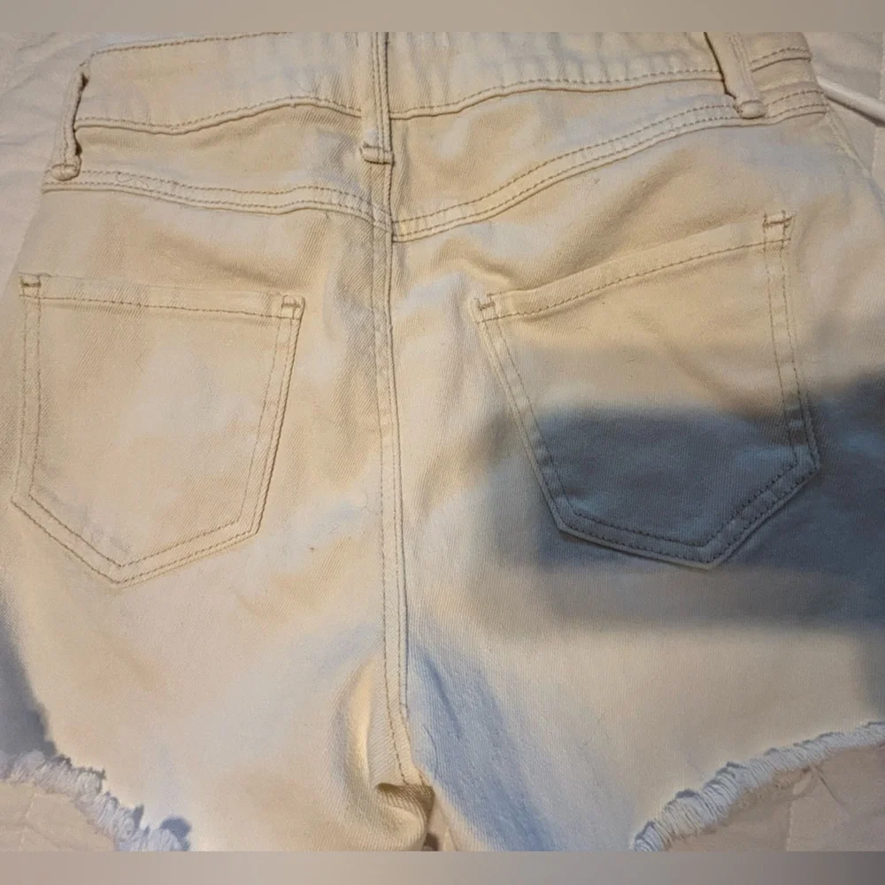 Sincerely Jules High Rise Shorts Distressed Jean Shorts Denim Cream‎ Off White 7